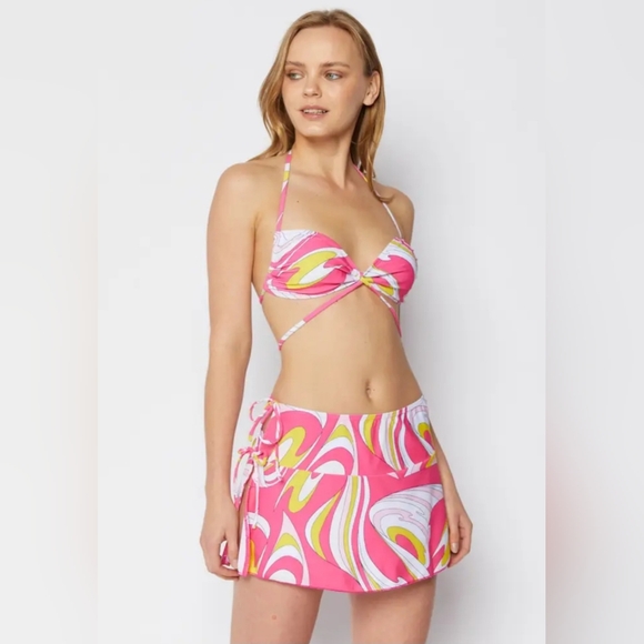 Marina West Retro Triangle Bandeau Bikini 3 Piece Set With Cover Up Skirt - Picture 1 of 6